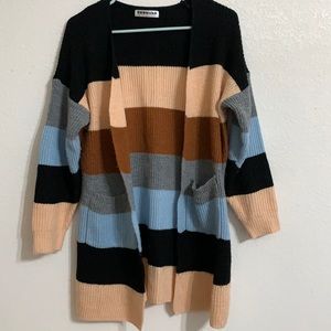 Ecowish Striped Cardigan with Pockets, Casual Knit Sweater Size Medium